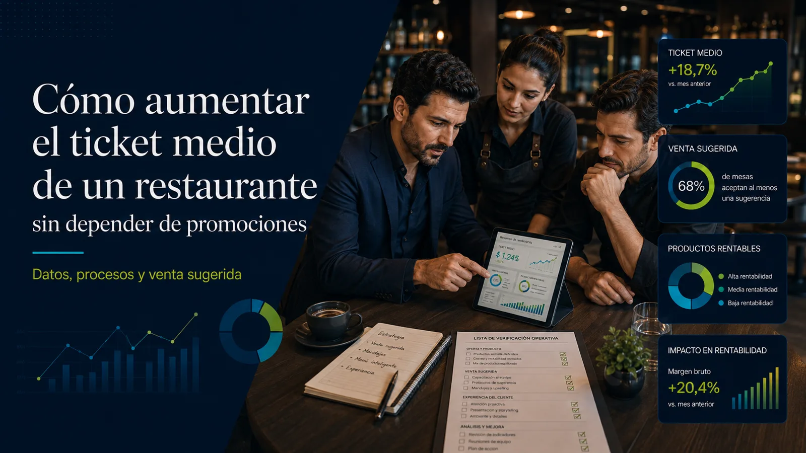Camarero sirviendo un plato y un café a dos clientes en una cafetería, ejemplo de venta sugerida y experiencia que influyen en el ticket medio